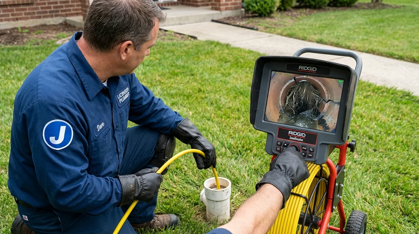 Sewer camera inspection being performed by Johns Plumbing LLC in Gallitzin
