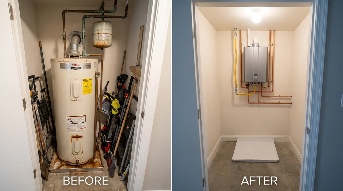 Tank water heater versus wall-mounted tankless unit comparison for Gallitzin, PA homeowners