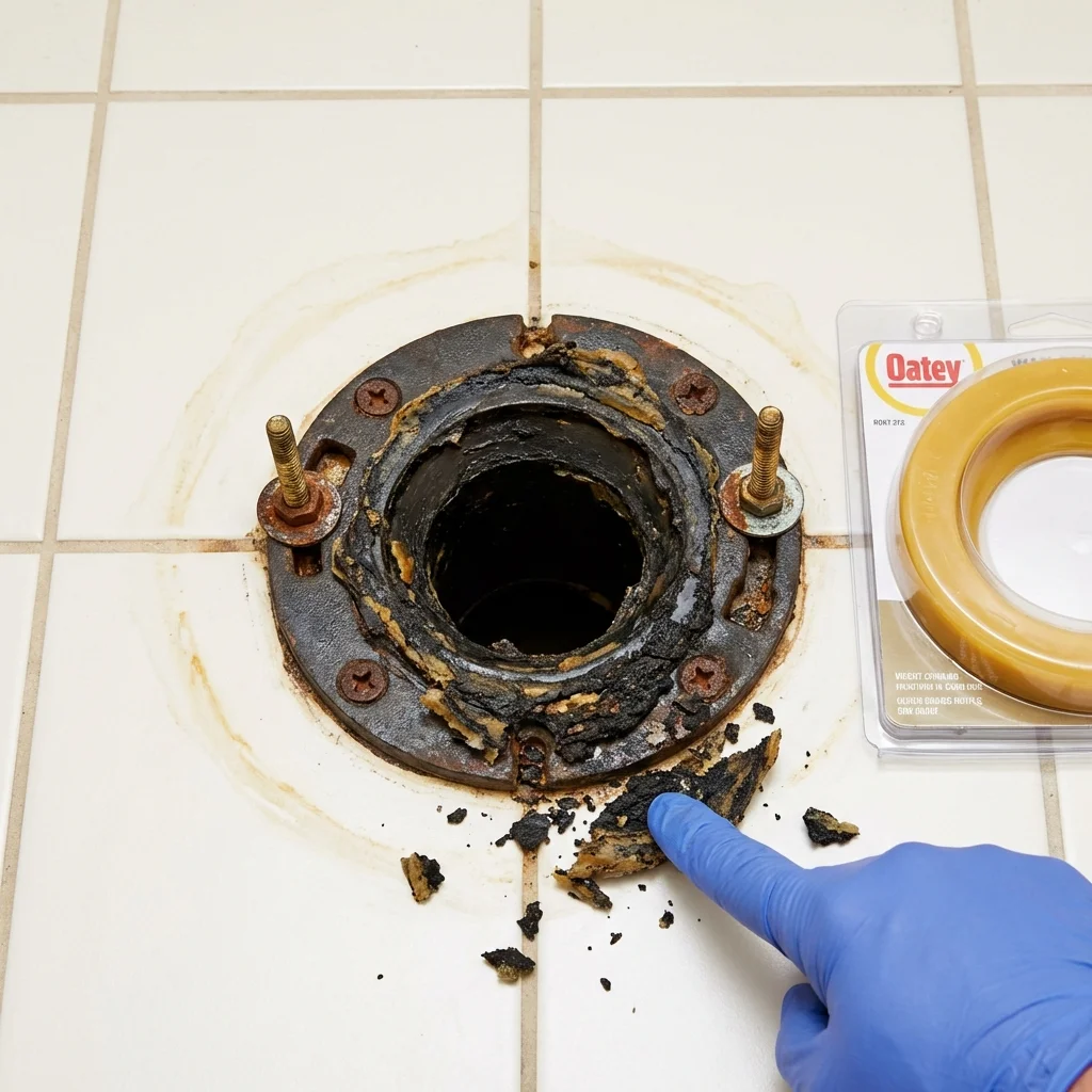 Failed wax ring showing water seepage at the base of a toilet in a Gallitzin, PA home