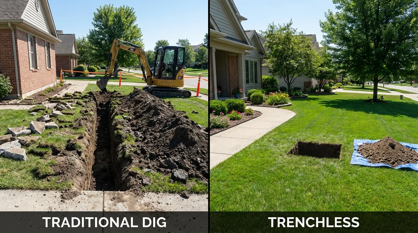 Trenchless sewer repair with minimal yard damage versus traditional excavation in Gallitzin, PA